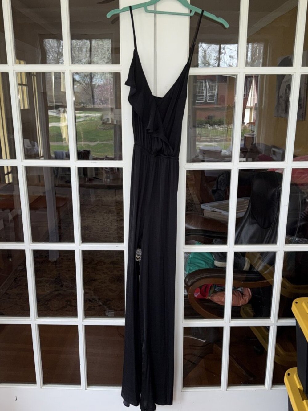 Victorias Secret L Silk Like Jumpsuit lounge cruise long silky flowy black Love